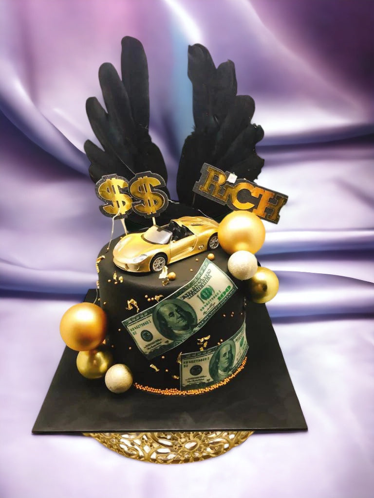 The Gold Super Car- Ferrari With Black Angel Cake